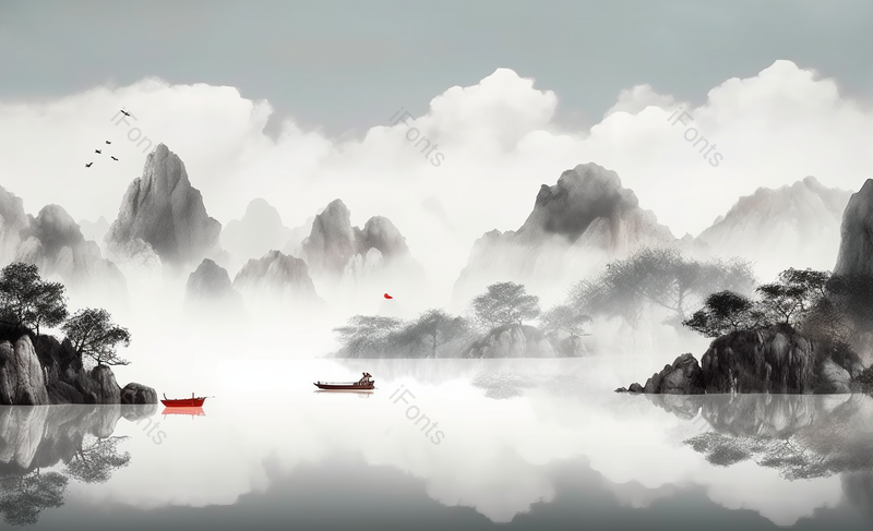 高山树林新中式水墨山水画背景,插画/手绘图,插画/手绘图库,插画/手绘图下载,插画/手绘